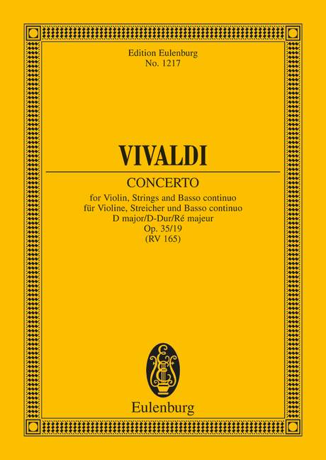 Vivaldi: Concerto D major Opus 35/19 RV 212a / PV 165 (Study Score) published by Eulenburg